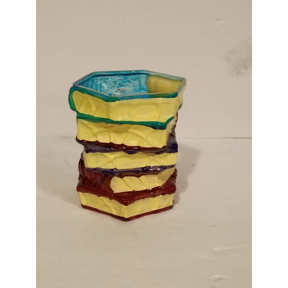 Hand Blown Studio Art Glass Stacked Book Lovers Coffee Mug Tea Cup Librarian - Picture 2 of 6